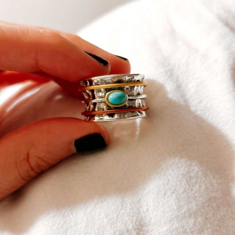 Free People Silver and Gold Ring with Turquoise Stone